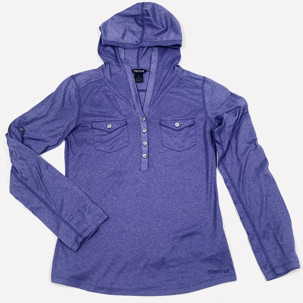 Marmot Laura Hooded Shirt Womens Small Purple 1/2 Button Long Sleeve Henley